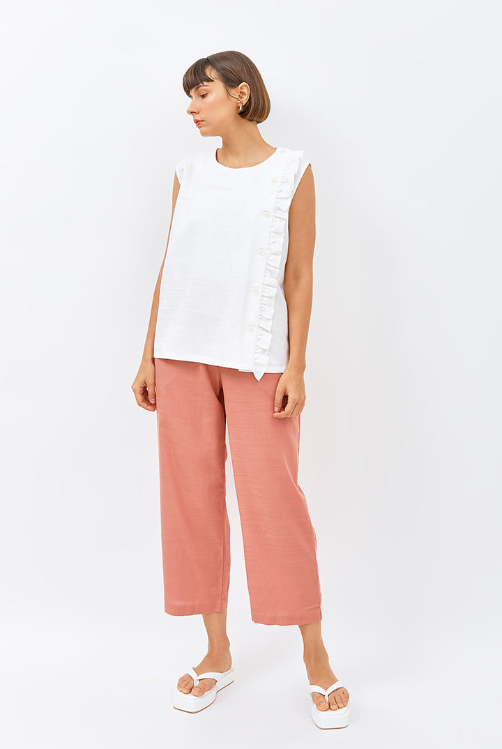 Rea Sleeveless Frill Top in White