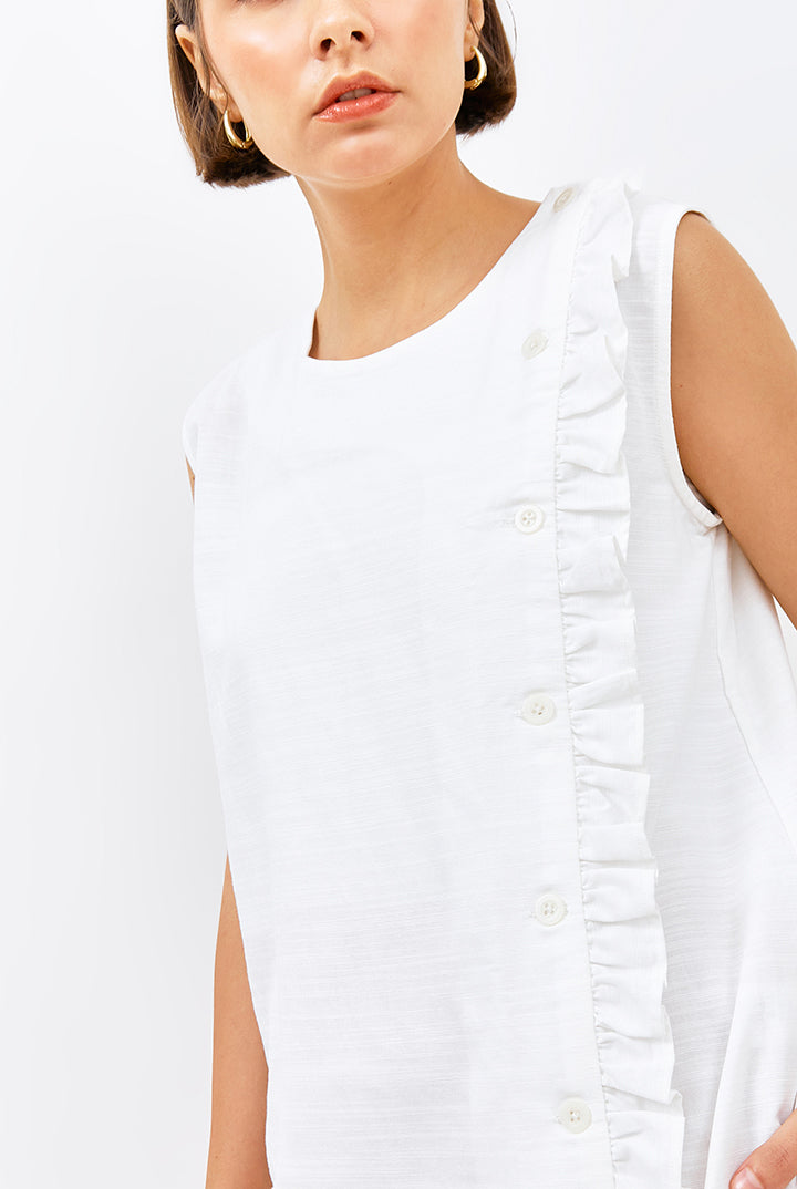 Rea Sleeveless Frill Top in White