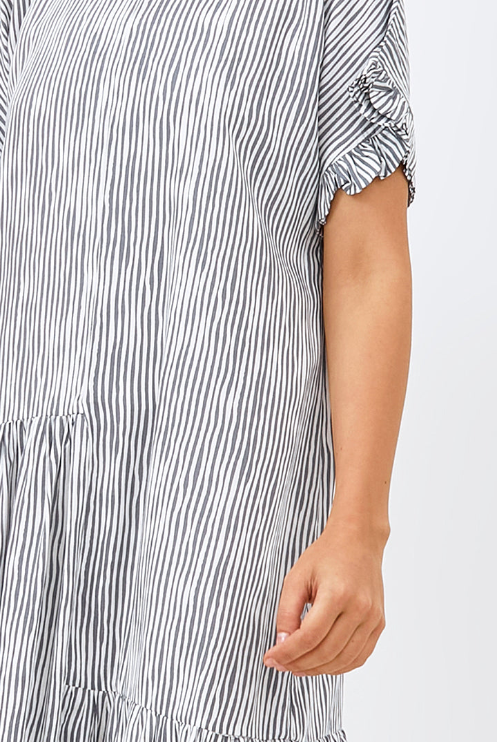 Moyo Tiered Ruffled Nightdress in Grey Stripe
