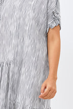 Moyo Tiered Ruffled Nightdress in Grey Stripe