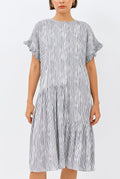 Moyo Tiered Ruffled Nightdress in Grey Stripe