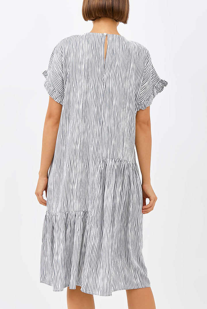 Moyo Tiered Ruffled Nightdress in Grey Stripe