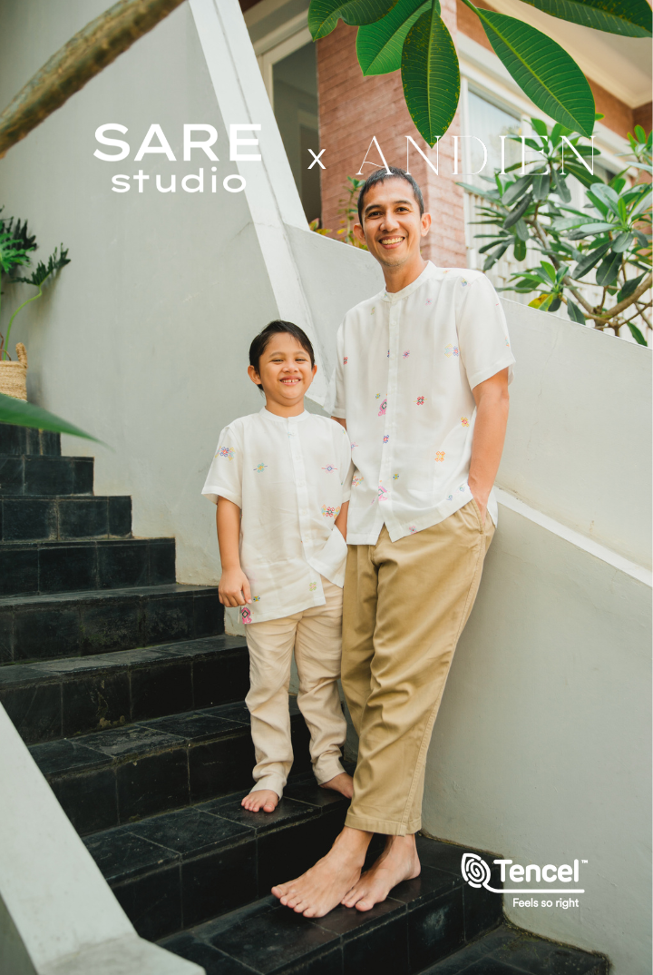 Buji Kids Stand Collar Shirt in White Daya