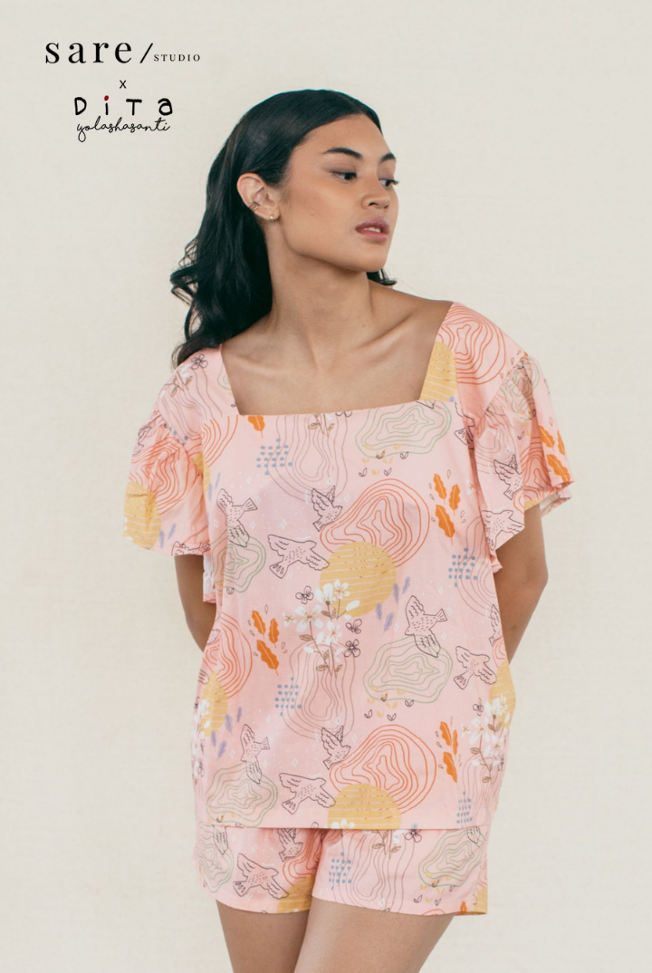 Abe Square Neck Top in Pink Planet